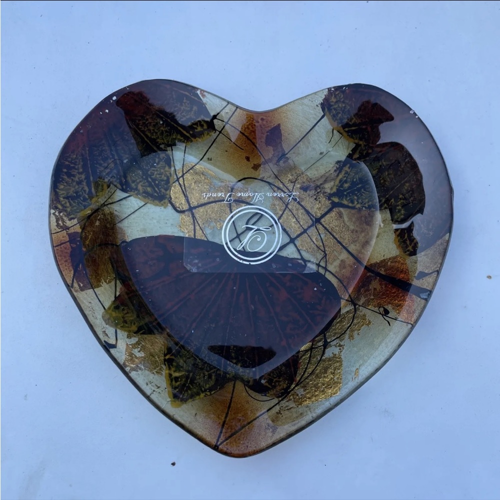 Fall Themed Plate Trinket Candy Dish Lorren Home Trends Decorative Leaf Heart